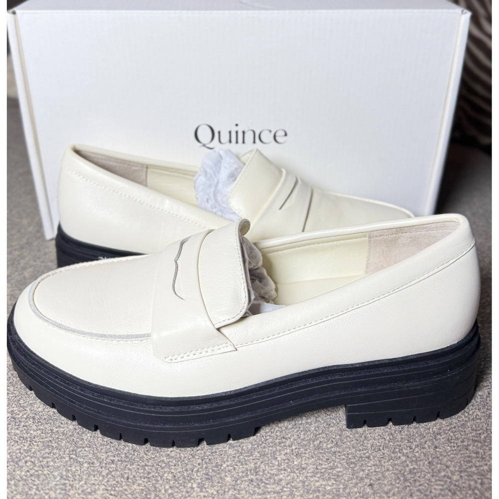 Quince Italian Leather Lug Sole Loafer Bone Cream Off White Womens 7 NEW
